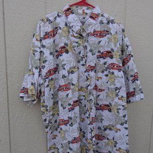 Vintage Hawaiian Button Front Cotton Shirt 3xl Woodies Antique Cars White
